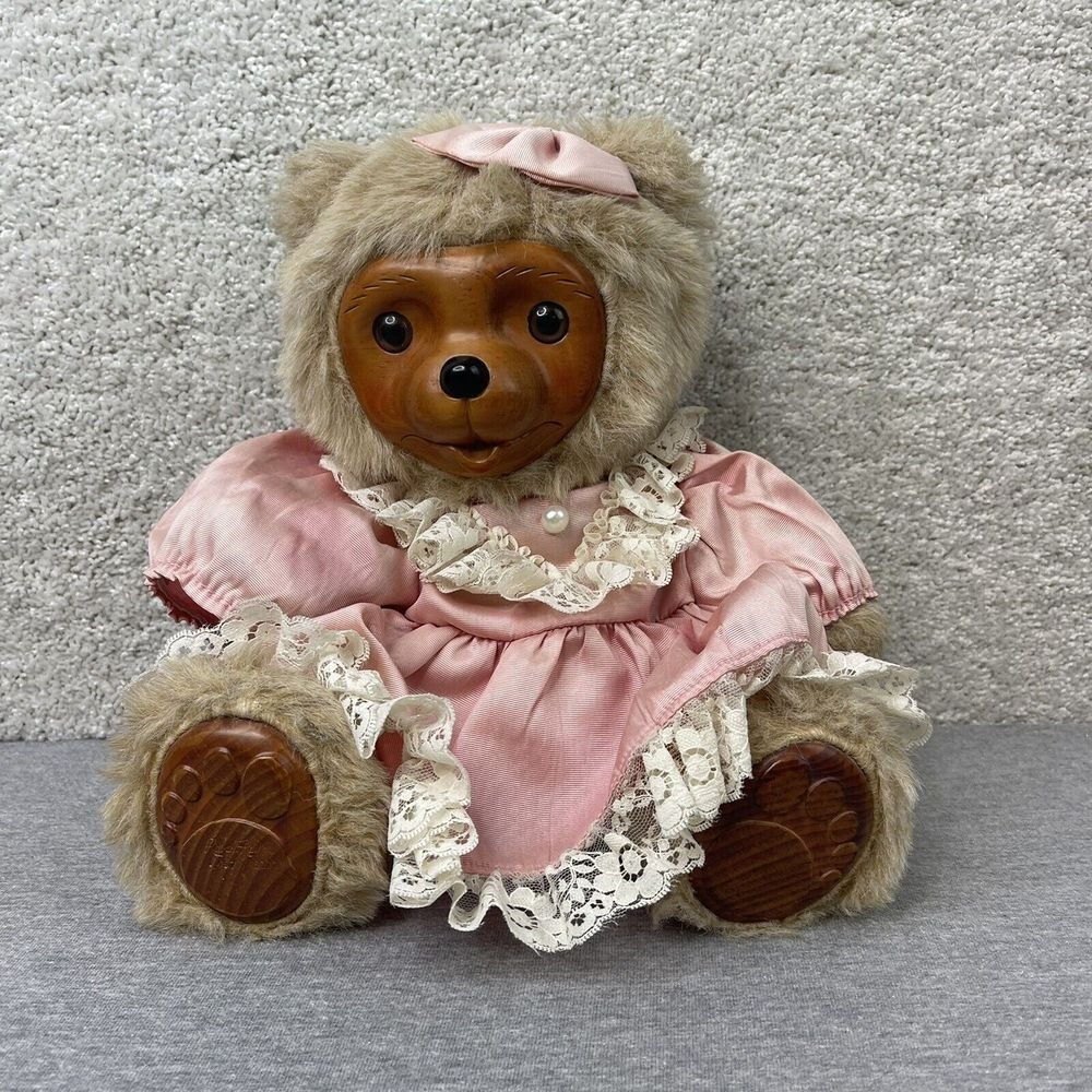 Vintage Robert Raikes Penelope Wooden Face Pink Dress Bear low number 457/15000